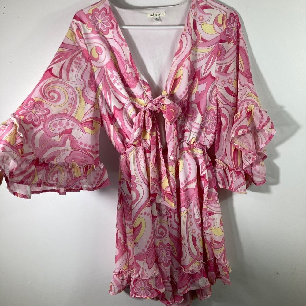 miami Pink Paisley Tie-Front Floral Skort Romper
